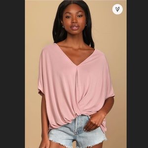 Dusty Mauve Twist Front Dolman Sleeve Top